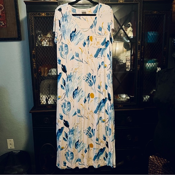 Soma Long Maxi Nightgown Yellow Print Size Large Side Slits - Picture 11 of 12